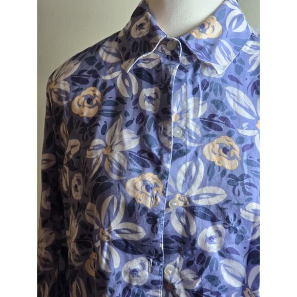 Foxcroft Women Petite Button Up Blouse Sz 8P Blue Floral Print Cotton Top EUC - Picture 1 of 7